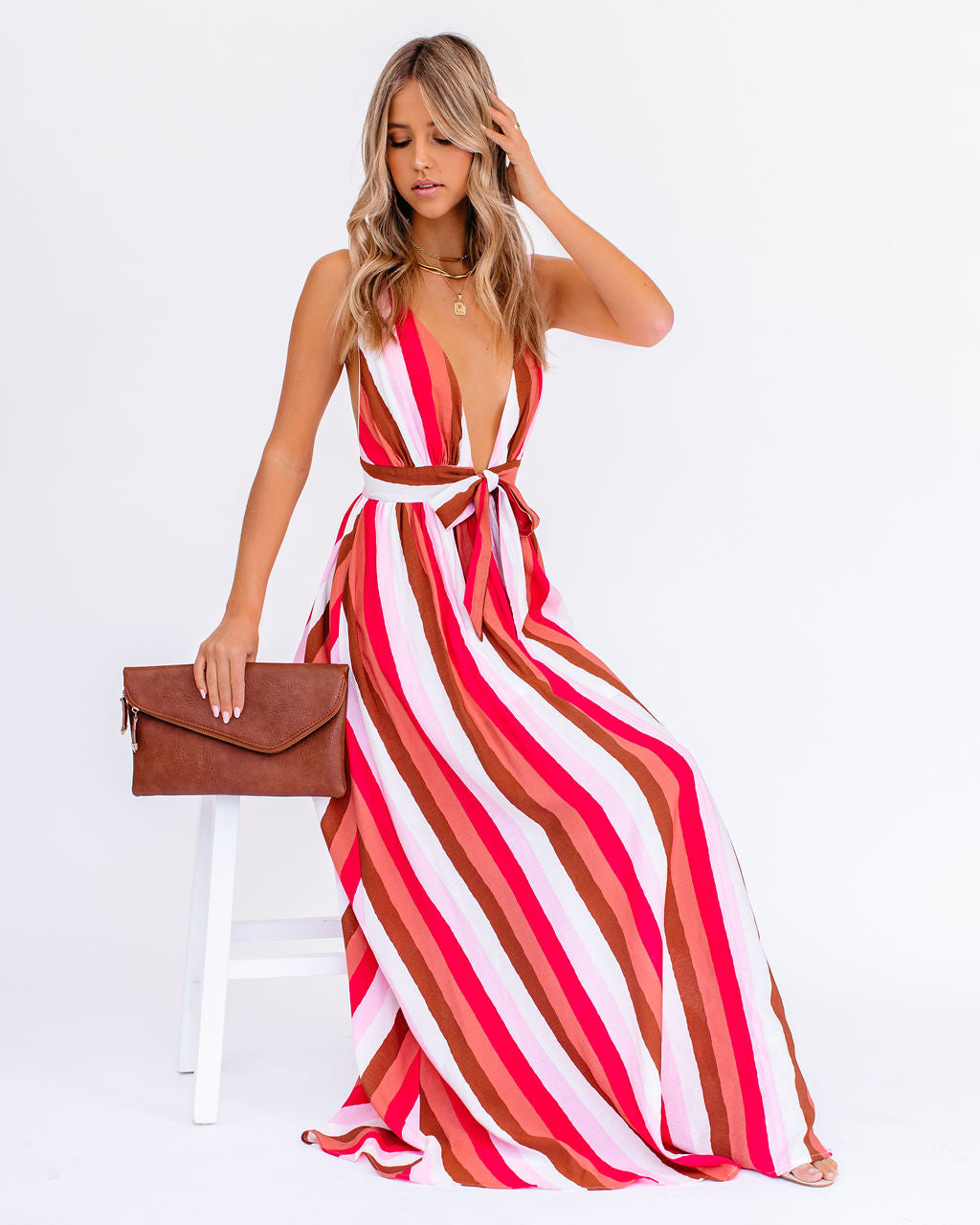 Happy Hues Striped Tie Front Maxi Dress