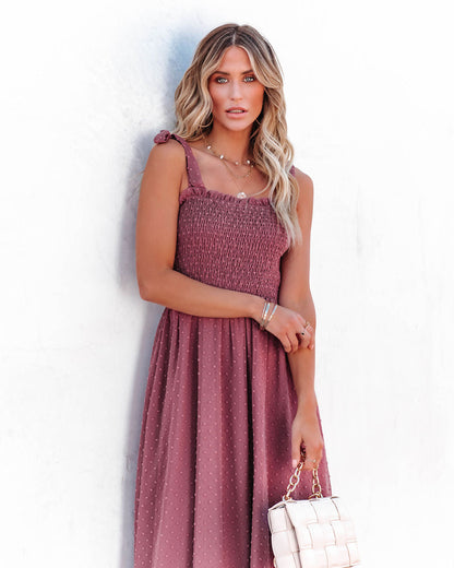 Hazelle Smocked Swiss Dot Maxi Dress - Dark Mauve