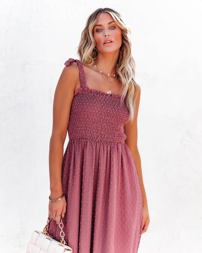 Hazelle Smocked Swiss Dot Maxi Dress - Dark Mauve