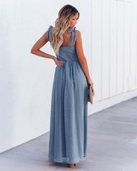 Hazelle Smocked Swiss Dot Maxi Dress - French Blue