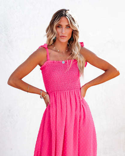 Hazelle Smocked Swiss Dot Maxi Dress - Fuchsia