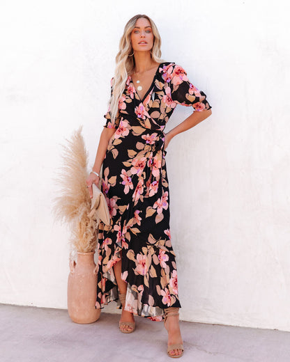 Kassidy Floral Wrap Maxi Dress - Black Multi