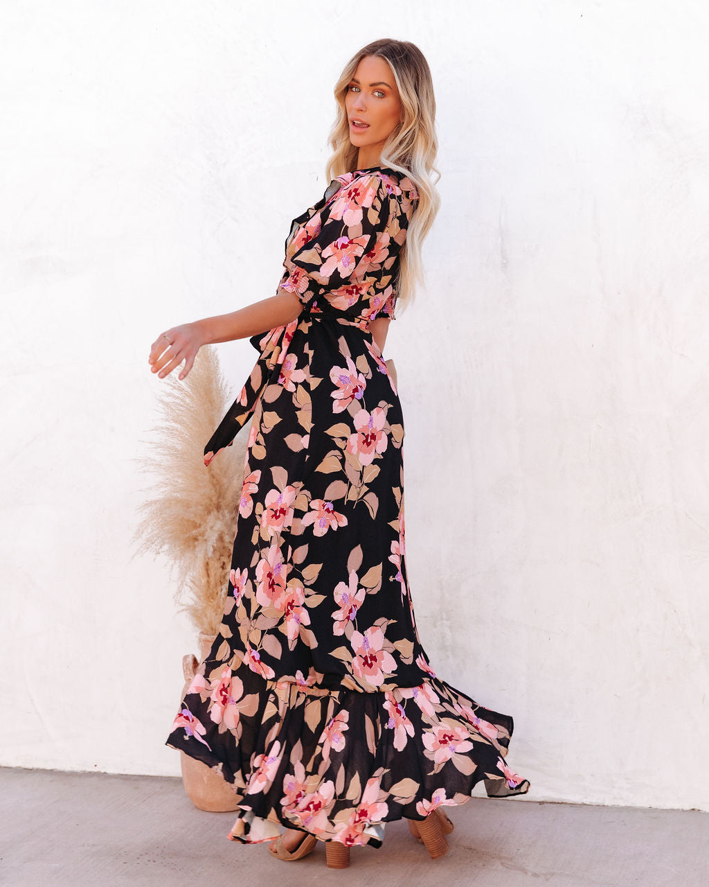 Kassidy Floral Wrap Maxi Dress - Black Multi