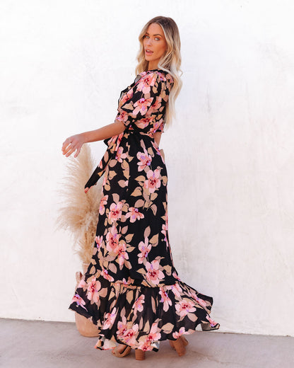 Kassidy Floral Wrap Maxi Dress - Black Multi