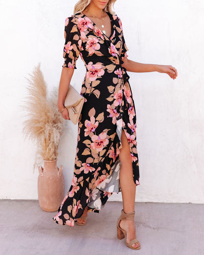 Kassidy Floral Wrap Maxi Dress - Black Multi