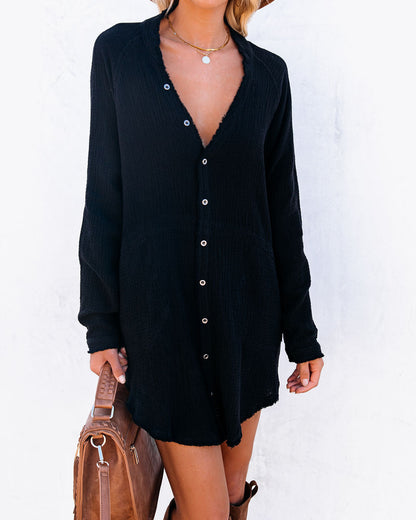 Kennedy Cotton Pocketed Button Down Tunic - Black - FINAL SALE