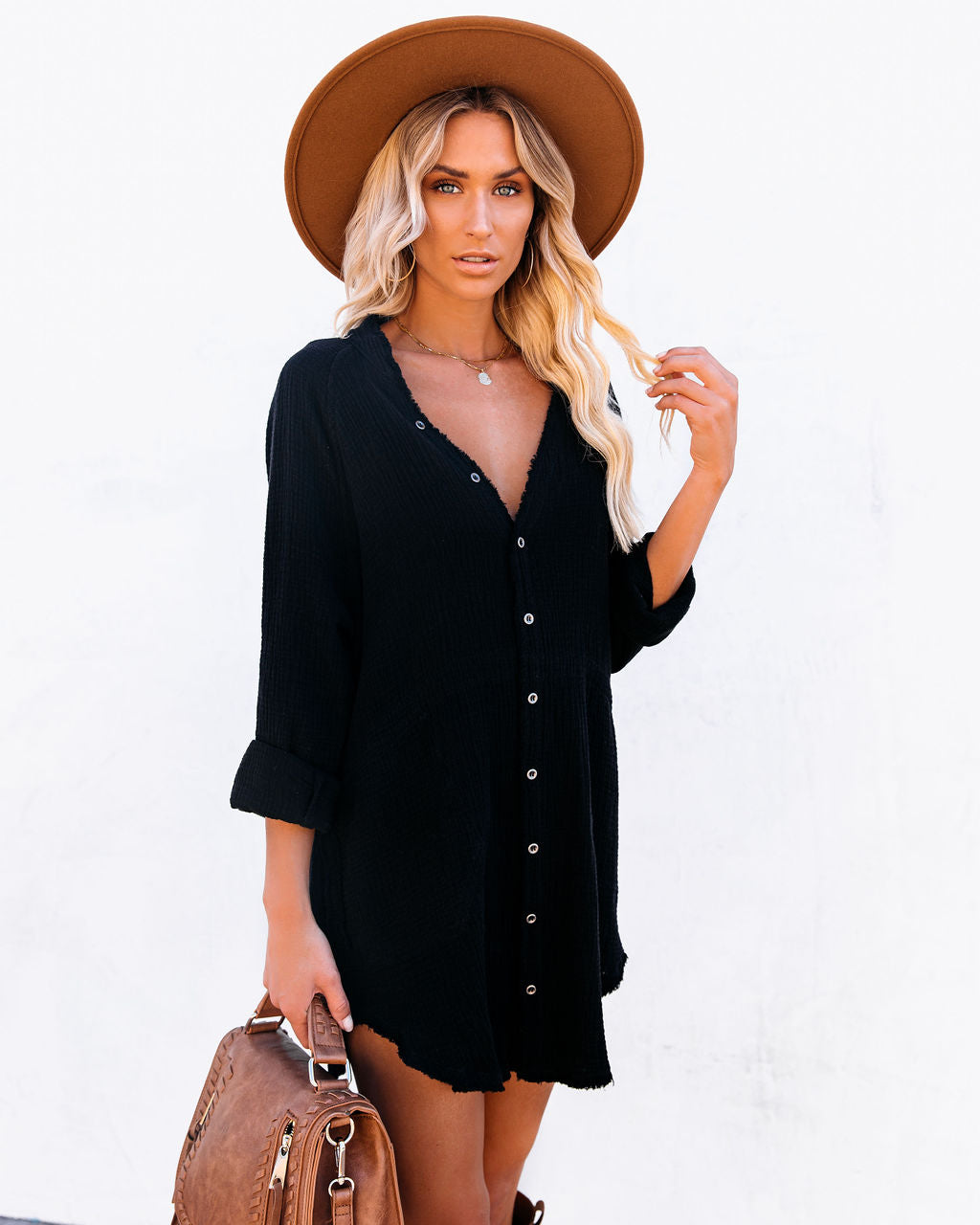 Kennedy Cotton Pocketed Button Down Tunic - Black - FINAL SALE