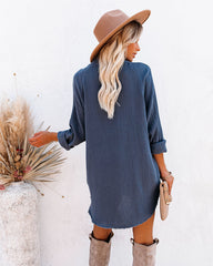Kennedy Cotton Pocketed Button Down Tunic - Denim
