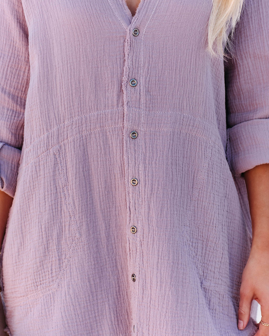 Kennedy Cotton Pocketed Button Down Tunic - Lavender