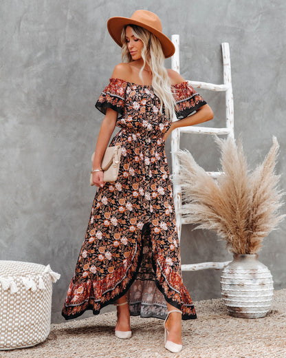 Liam Floral Off The Shoulder High Low Maxi Dress