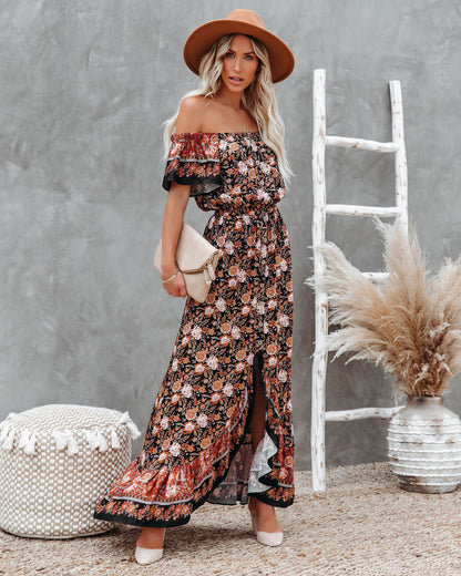 Liam Floral Off The Shoulder High Low Maxi Dress