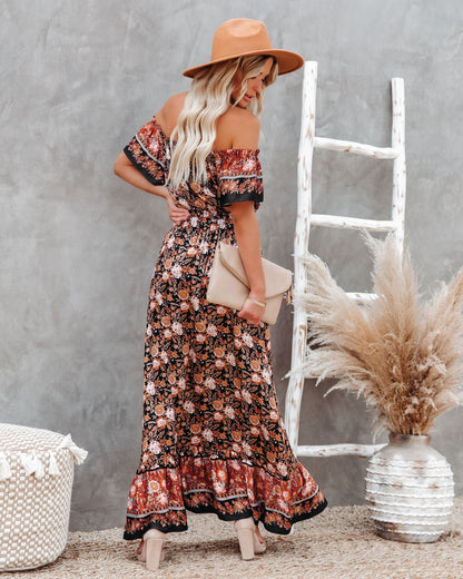 Liam Floral Off The Shoulder High Low Maxi Dress