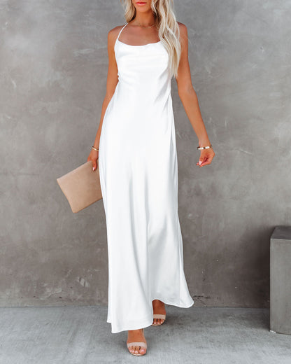 Love Letter Satin Cowl Neck Maxi Dress - Ivory