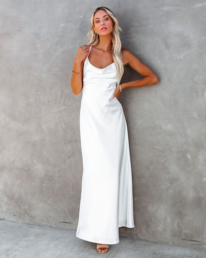 Love Letter Satin Cowl Neck Maxi Dress - Ivory