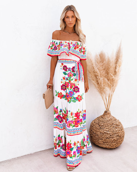 Mamanuca Floral Off The Shoulder Maxi Dress