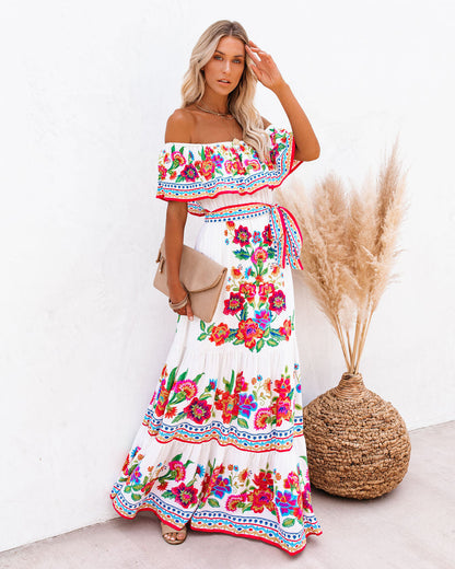 Mamanuca Floral Off The Shoulder Maxi Dress