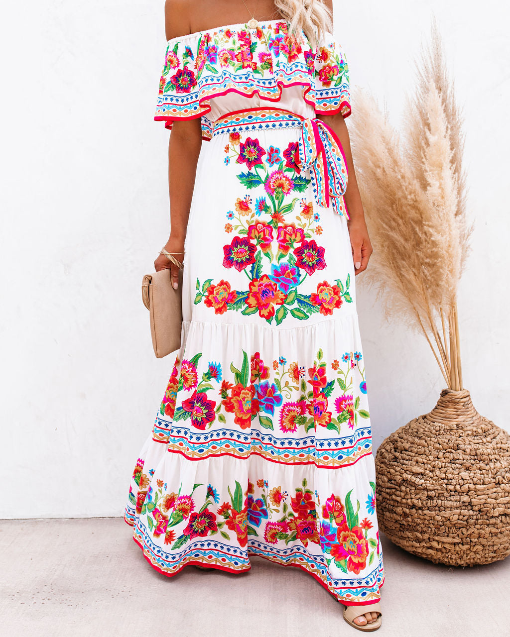 Mamanuca Floral Off The Shoulder Maxi Dress