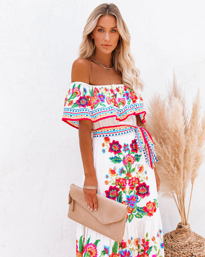 Mamanuca Floral Off The Shoulder Maxi Dress