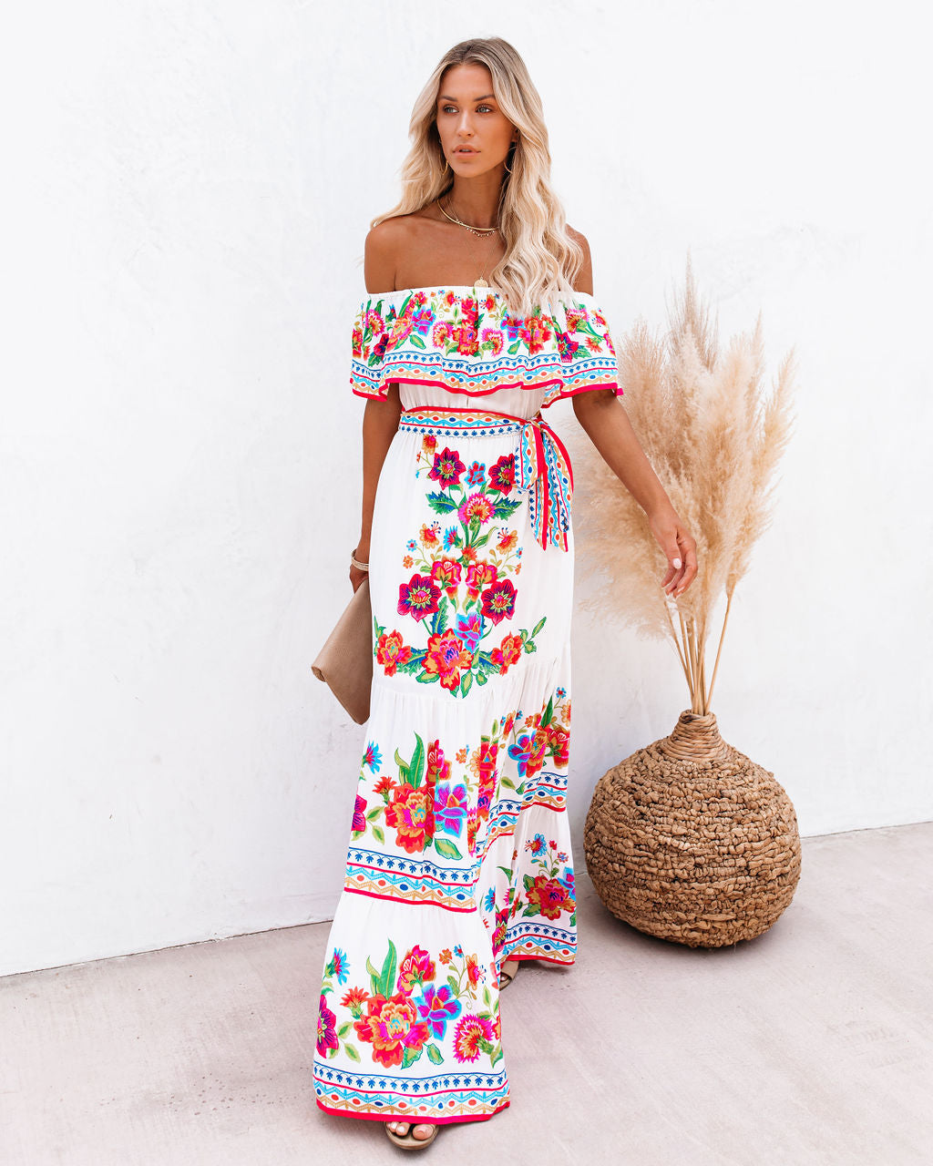 Mamanuca Floral Off The Shoulder Maxi Dress