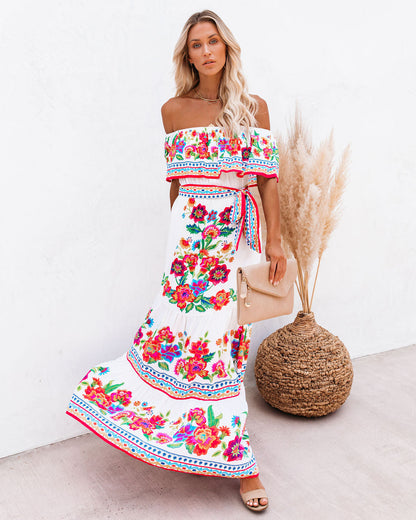 Mamanuca Floral Off The Shoulder Maxi Dress