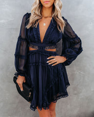Marie Ruffle Tiered Cutout Dress - Navy