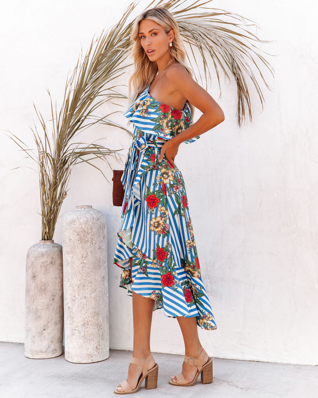 Matador One Shoulder Mixed Print High Low Dress