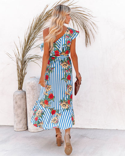 Matador One Shoulder Mixed Print High Low Dress