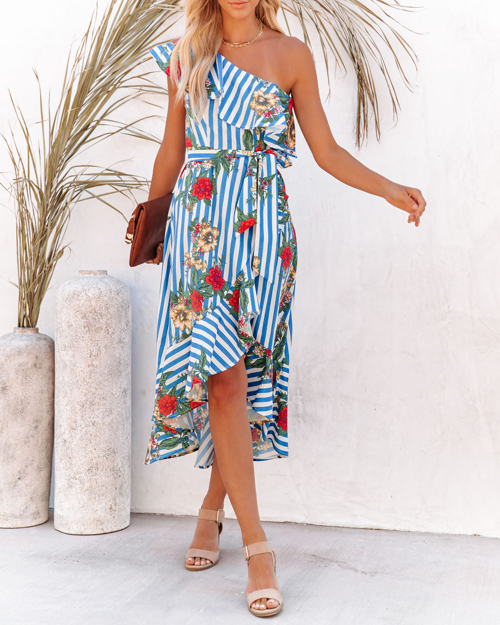 Matador One Shoulder Mixed Print High Low Dress