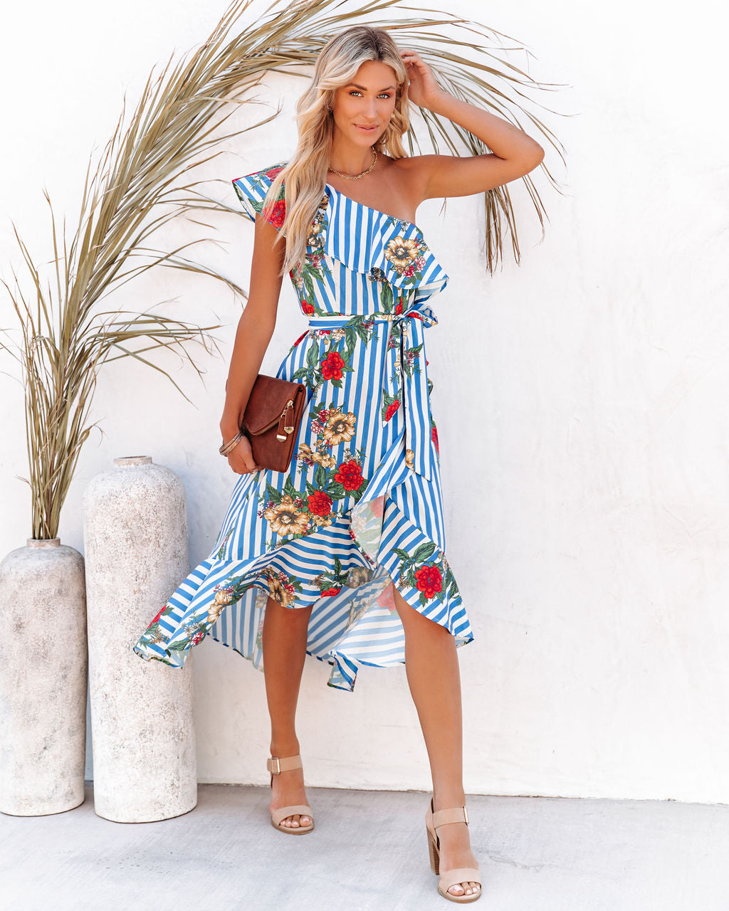 Matador One Shoulder Mixed Print High Low Dress