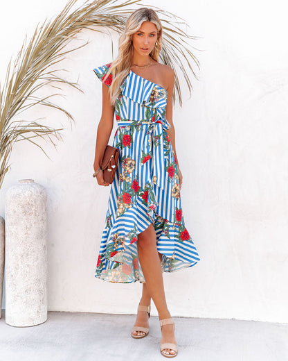 Matador One Shoulder Mixed Print High Low Dress