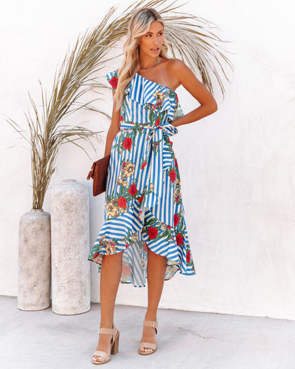 Matador One Shoulder Mixed Print High Low Dress