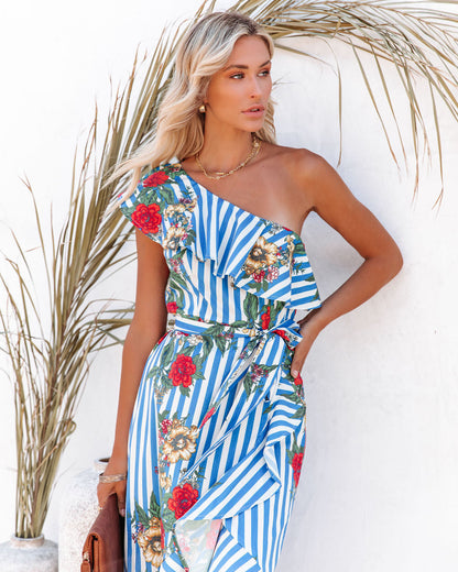 Matador One Shoulder Mixed Print High Low Dress