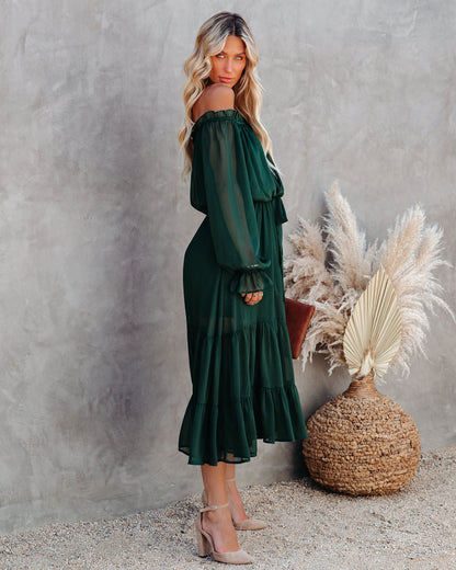 Peacekeeper Off The Shoulder Midi Dress - Hunter Green