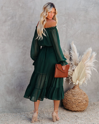 Peacekeeper Off The Shoulder Midi Dress - Hunter Green