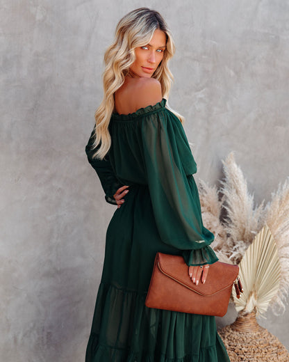 Peacekeeper Off The Shoulder Midi Dress - Hunter Green