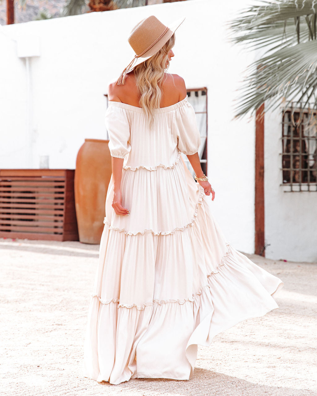 KittenAlarm - Pompeii Ruffle Tiered Maxi Dress - Cream