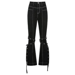 KittenAlarm - Weekeep Pockets Patchwork Baggy Jeans Fashion Streetwear 100% Cotton Women Denim Trouser Loose Cargo Pants Korean Jeans Harajuku