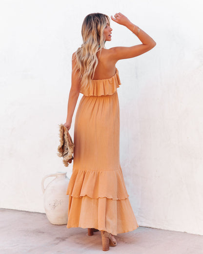 Rosemont Cotton Linen Strapless High Low Maxi Dress - Peach