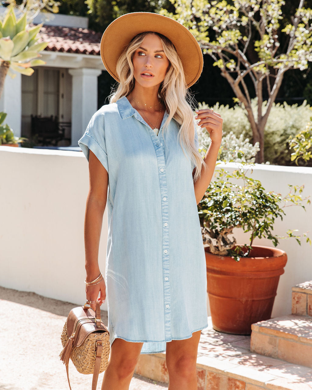 Ryan Chambray Button Down Dress - Light Wash