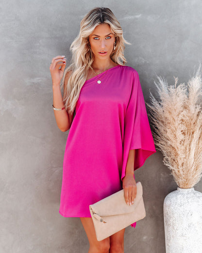 Side To Side One Shoulder Statement Dress - Fuchsia