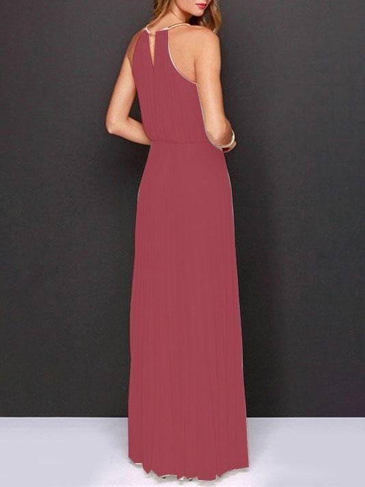 Solid Sleeveless Off-shoulder Dress