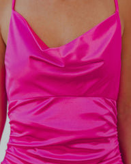 Take Care Satin Cowl Neck Maxi Dress - Fuchsia - FINAL SALE