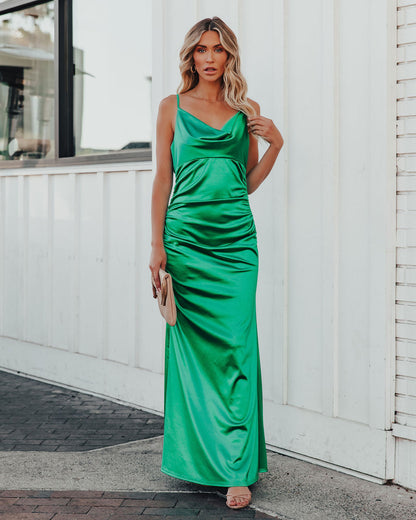 Take Care Satin Cowl Neck Maxi Dress - Green - FINAL SALE