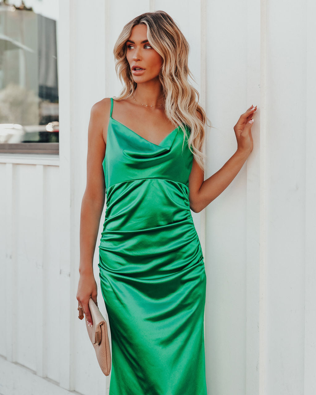 Take Care Satin Cowl Neck Maxi Dress - Green - FINAL SALE