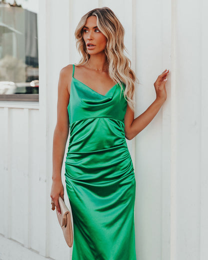 Take Care Satin Cowl Neck Maxi Dress - Green - FINAL SALE