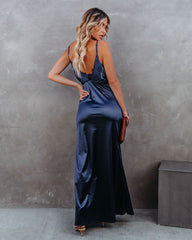 Take Care Satin Cowl Neck Maxi Dress - Navy - FINAL SALE