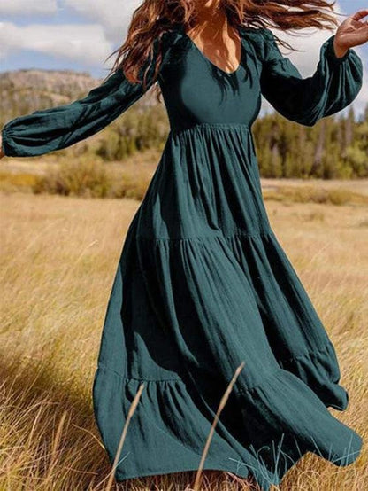 Temperament V-Neck Long Sleeve Flowy Dress ins