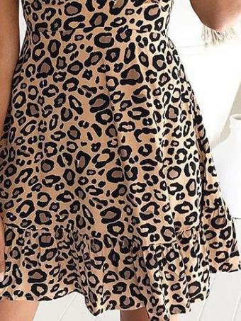 V-Neck Short Sleeve Leopard Print Dress