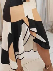 V-neck Sleeveless Contrast Print Ladies Dress