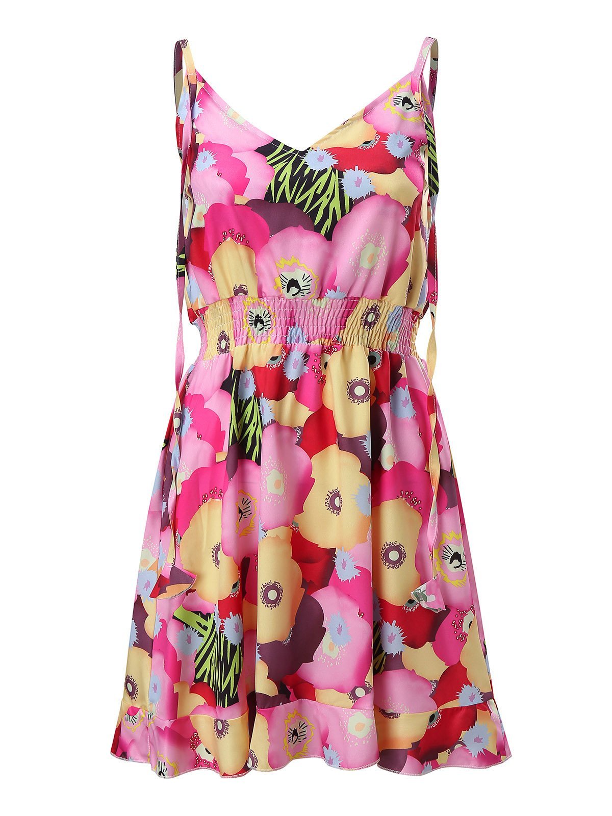 V-Neck Sleeveless Floral Print Suspender Dress